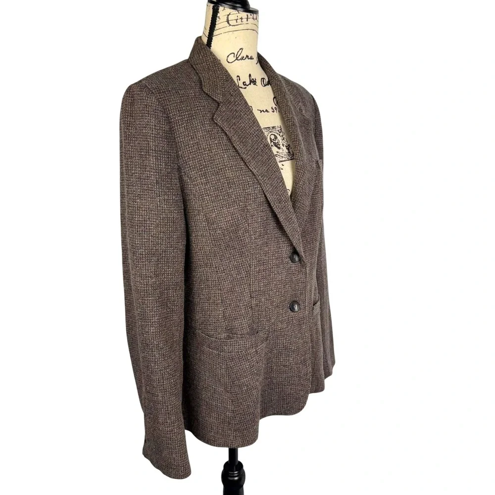 Vtg 70's Levi Strauss Co Wool Tweed Blazer Jacket Brown Sz 16 Cursive Label